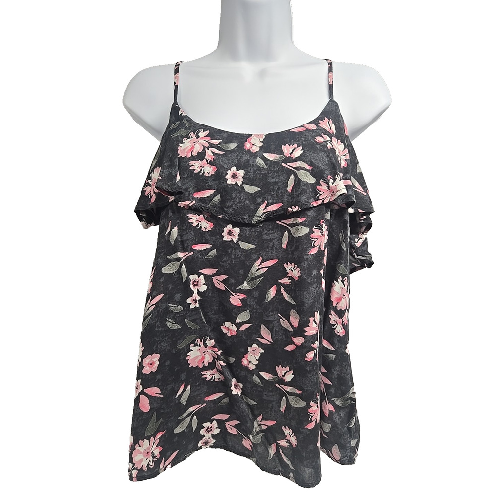 American Eagle Womens Tank Top Shirt Y2K Black Floral Layered Modal Size S